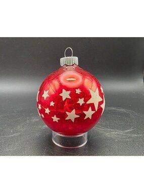 Vintage MCM Red w/ Star Stenciled Shiny Brite Mercury Glass Christmas Ornament